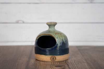 green and blue salt cellar handmade pottery