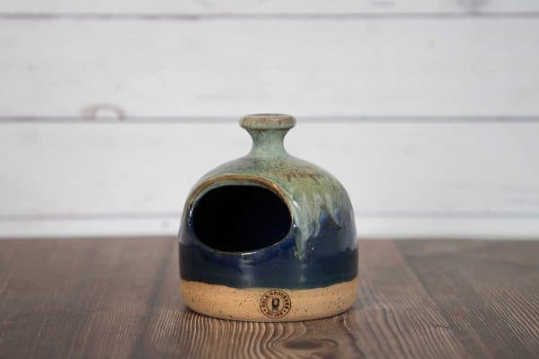 green and blue salt cellar handmade pottery