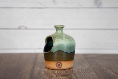 green and brown handmade pottery salt cellar