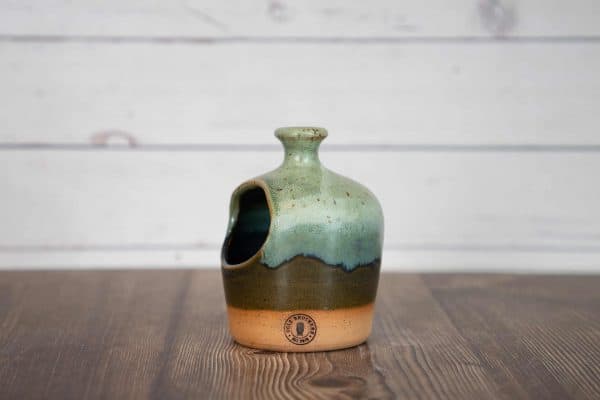 green and brown handmade pottery salt cellar