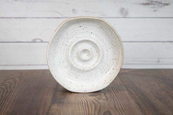 handmade pottery soap dish in speckled white