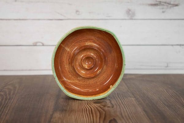 handmade pottery soap dish in red and green