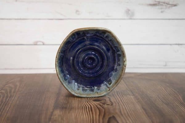 handmade pottery soap dish in blue and gray