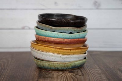 handmade pottery soap dishes stacked