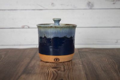 navy and light blue handmade small container with lid