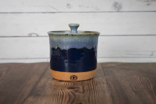 navy and light blue handmade small container with lid