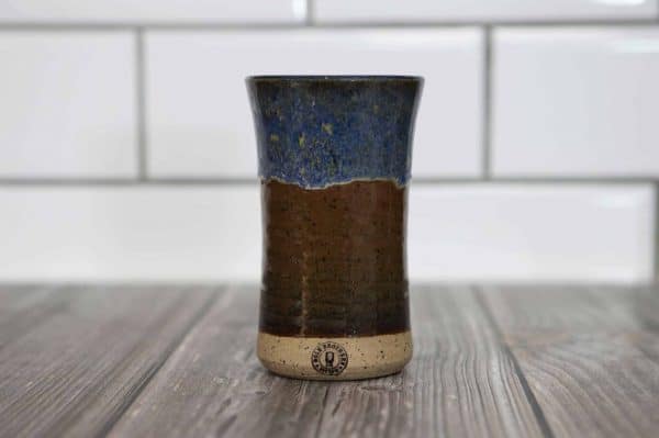 brown and blue tumbler