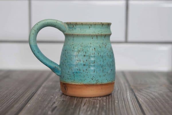turquoise handmade mug with handle