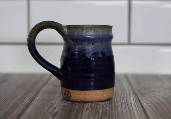 navy and light blue handmade mug