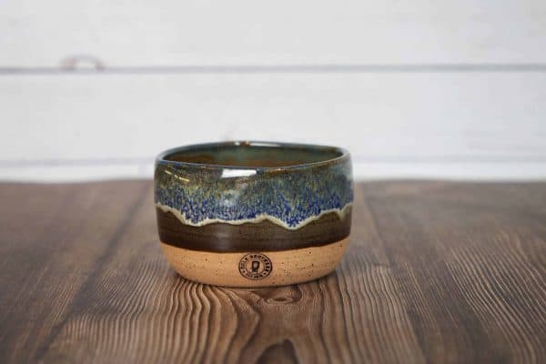 blue green and brown handmade pottery sugar caddy