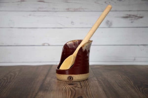 reddish brown handmade spoon holder