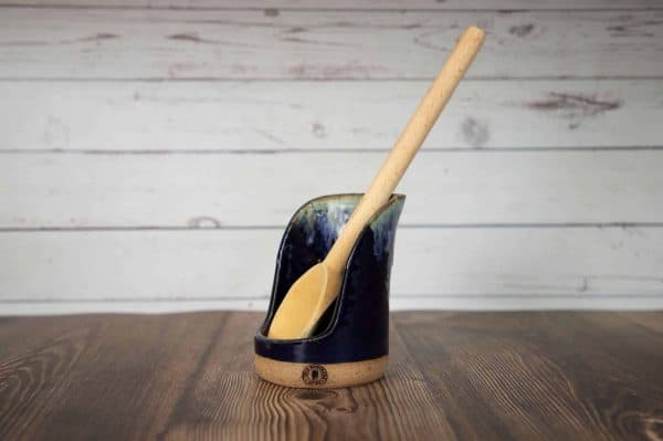 navy and light blue handmade spoon holder