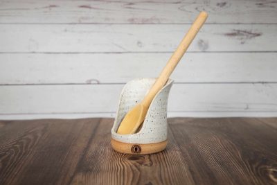 white handmade spoon holder