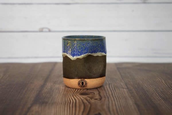 blue and brown handmade dented tumbler