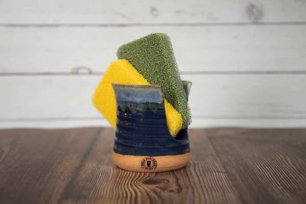 navy and light blue handmade sponge holder