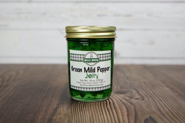 green mild pepper jelly in a jar