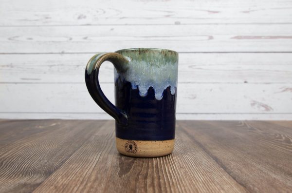 light blue and navy straight mug handmade pottery