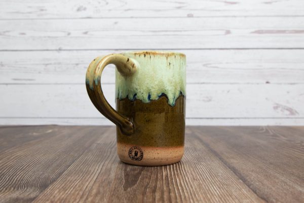 green and brown straight mug handmade pottery