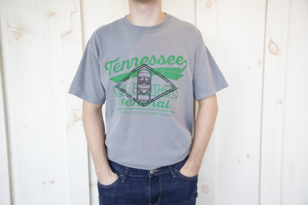 ogle brothers logo tennessee short sleeve t-shirt green and gray