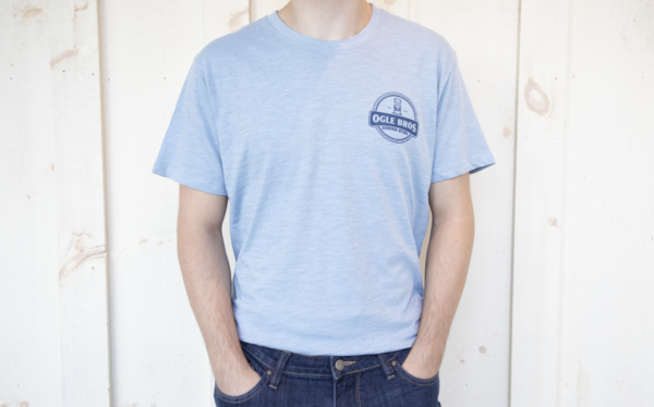 ogle brothers logo short sleeve t-shirt heather light blue