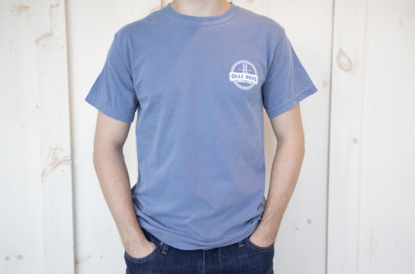 ogle brothers logo tri star blue jean short sleeve t-shirt