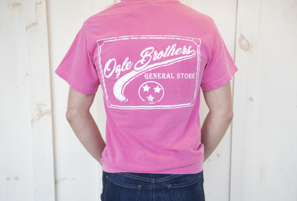 short sleeve t-shirt ogle brothers logo tri star crunch berry pink