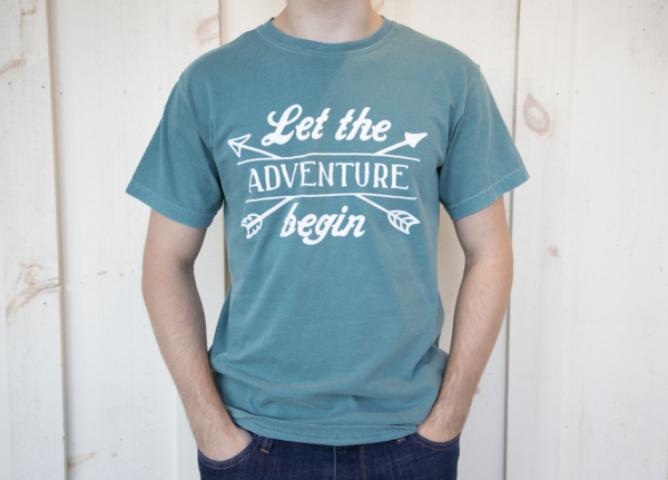 short sleeve t-shirt let the adventure begin emerald