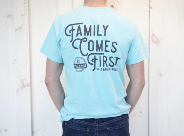 short sleeve t-shirt family comes first light blue