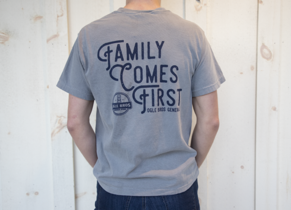 short sleeve t-shirt family comes first gray
