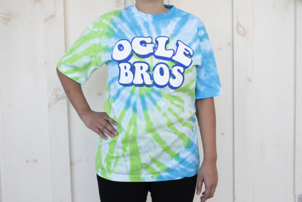 ogle brothers short sleeve t-shirt blue and green tie dye swirl