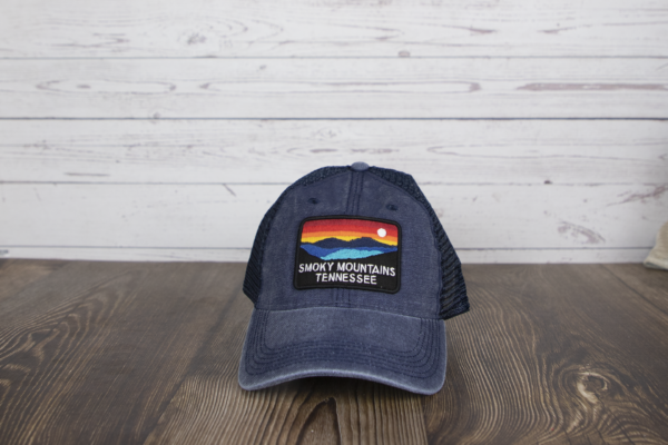 smoky mountains tennessee sunset navy trucker hat