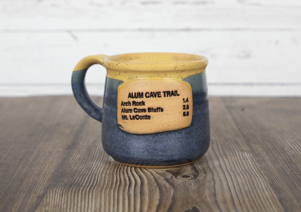 alum cave trail sign mug blue handmade pottery