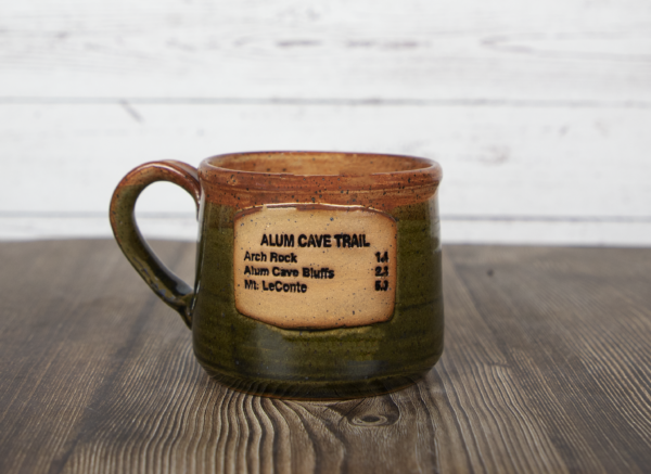 alum cave trail sign mug olive handmade pottery