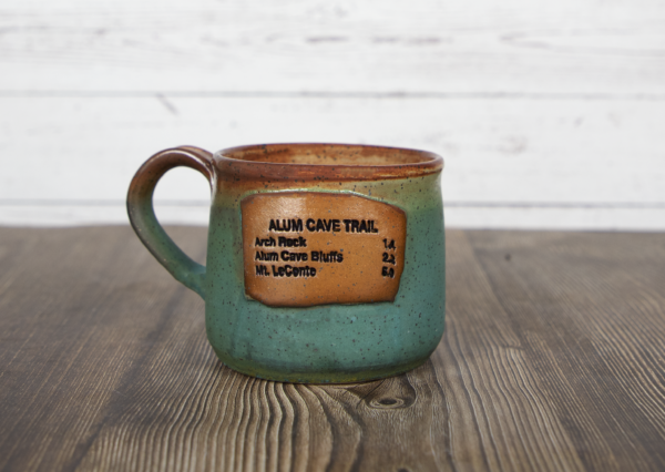 alum cave trail sign mug turquoise handmade pottery