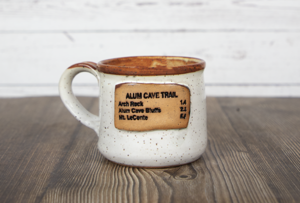 alum cave trail sign mug white handmade pottery