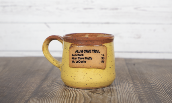 alum cave trail sign mug yellow handmade pottery