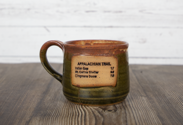 appalachian trail sign mug olive handmade pottery
