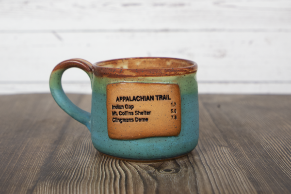 appalachian trail sign mug turquoise handmade pottery