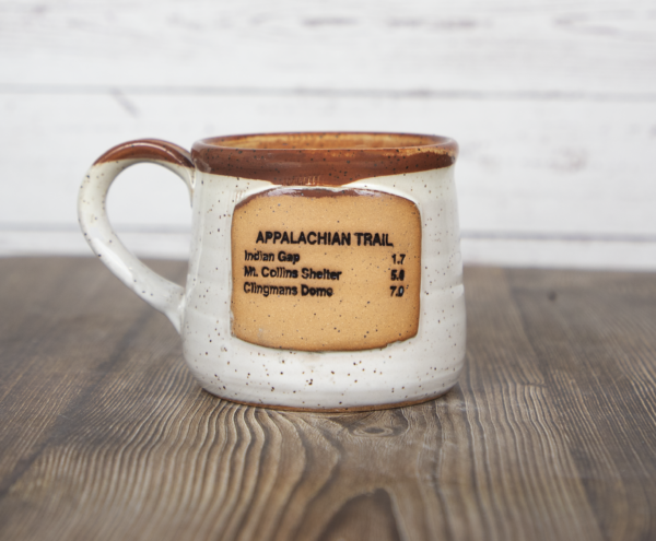 appalachian trail sign mug white handmade pottery