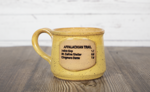 appalachian trail sign mug yellow handmade pottery