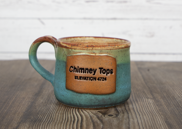 chimney tops sign mug turquoise handmade pottery