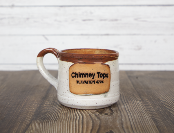 chimney tops sign mug white handmade pottery