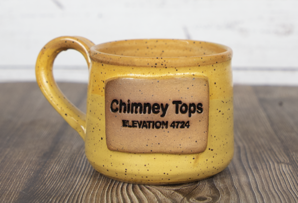 chimney tops sign mug yellow handmade pottery