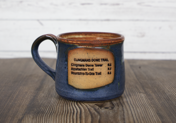 clingmans dome trail sign mug blue handmade pottery