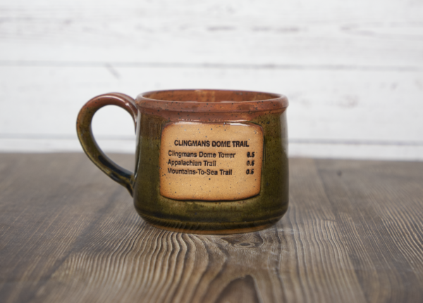 clingmans dome trail sign mug olive handmade pottery