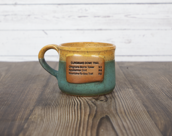 clingmans dome trail sign mug turquoise handmade pottery