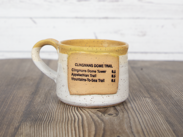 clingmans dome trail sign mug white handmade pottery