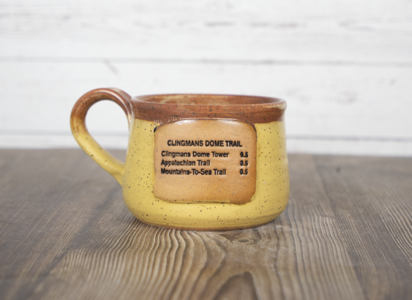 clingmans dome trail sign mug yellow handmade pottery