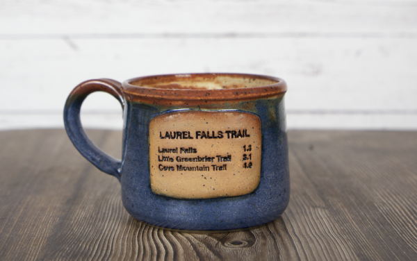 laurel falls trail sign mug blue handmade pottery