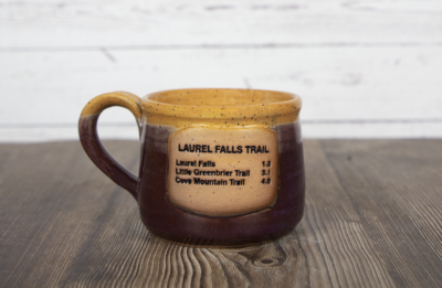 laurel falls trail sign mug purple handmade pottery